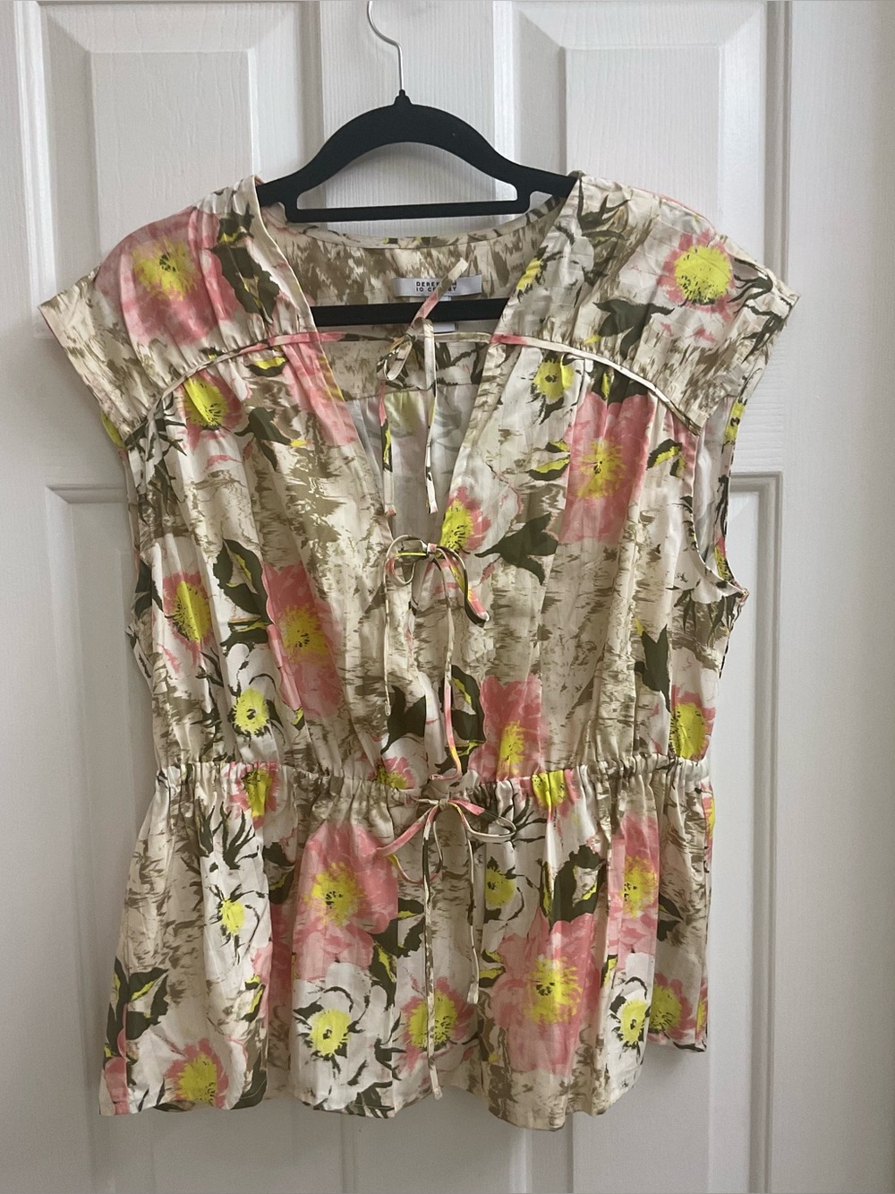 DEREK LAM Floral Tie-Front Cotton Blouse Size L